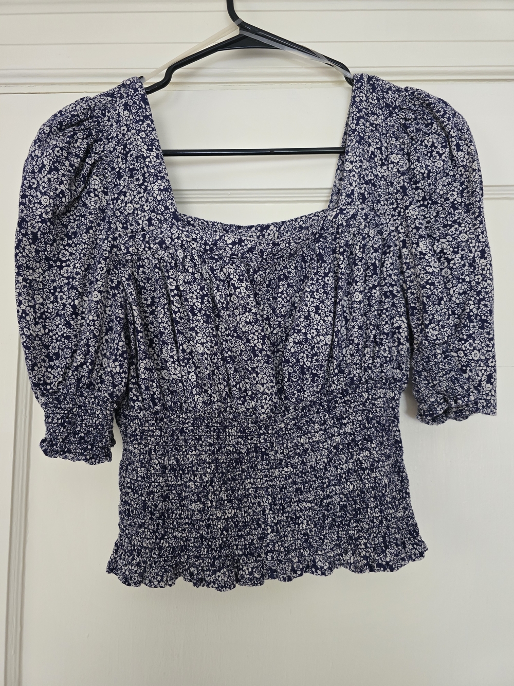 Universal Thread Navy Ditsy Floral Smocked Peasant Top